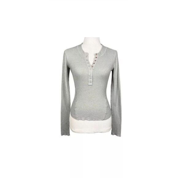 Free People Top Women Sz M One of the Girls Henley Waffle Knit Shirt Gray - Picture 11 of 15